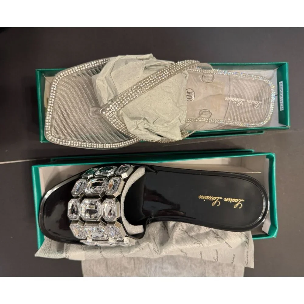 Lauren Lorraine 2 Pack Womens Sandals Tampa Clear & Jade Black Size 10 - Picture 1 of 8